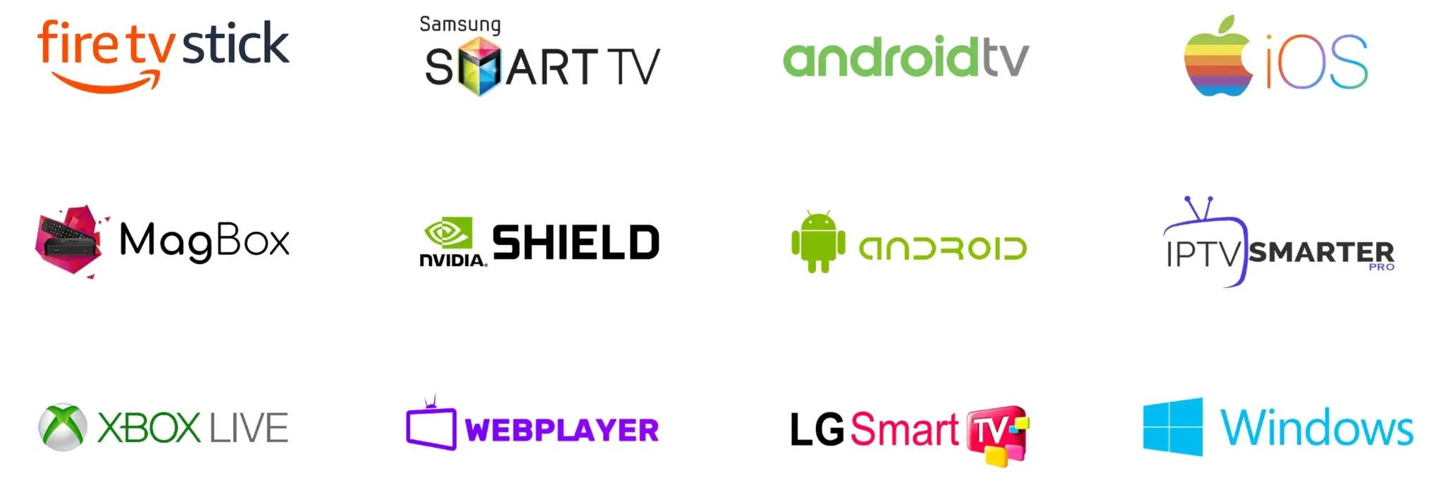 Logos of the platforms and devices that run IPTV Systems